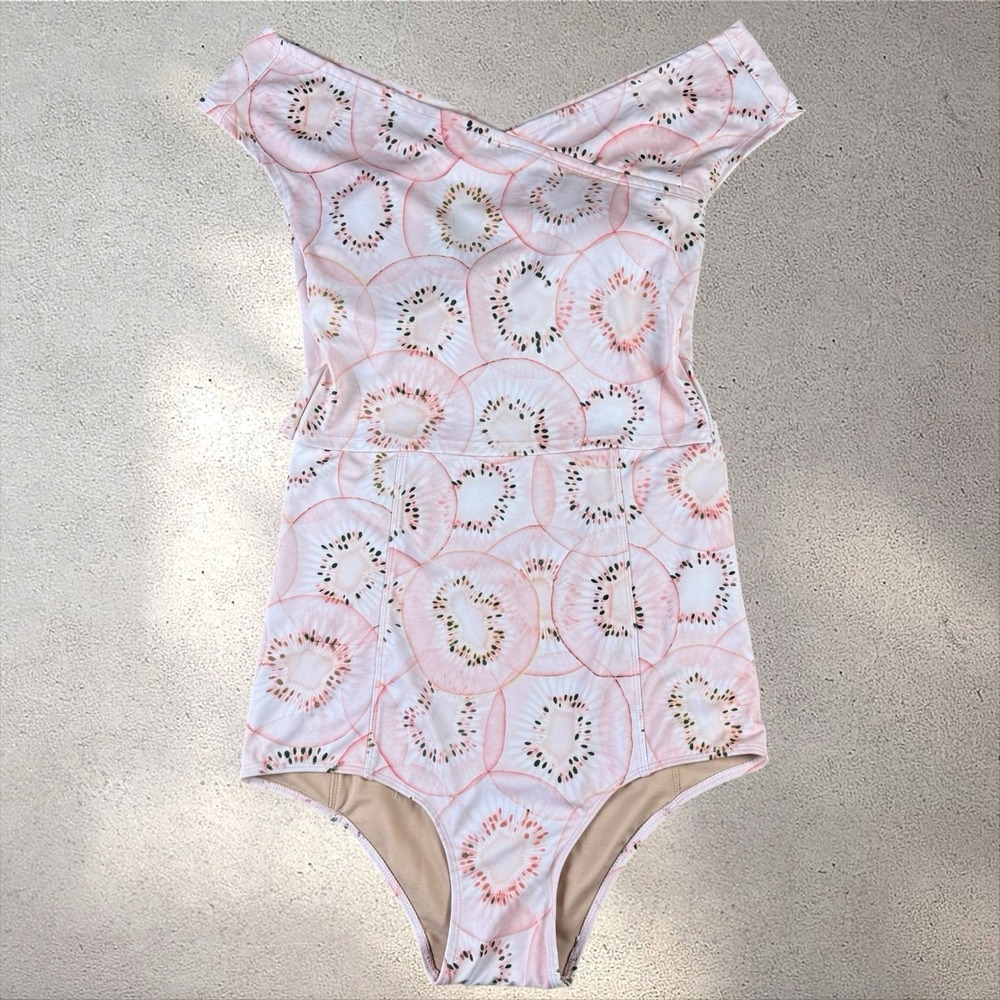 Kortni Jeane Pink Kiwi Off Shoulder Top High Rise Bottoms Swimsuit Tankini Set M